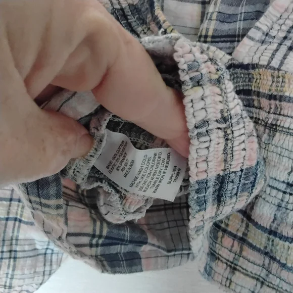 Arizona Jean Company Size L Blouse Blue Pink White Puff Sleeves - Picture 7 of 9